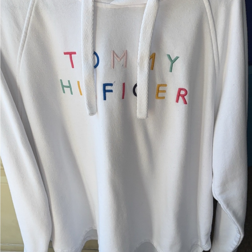 Woman’s Tommy Hilfiger White Hoodie with Colorful Embroidery - Picture 2 of 3